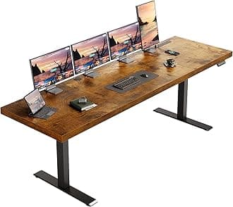 79 Inch Executive Electric Standing Desk, Height Adjustable Desk with Power Outlet & 1.38" Thick 3-Piece Desktop, Sit Stand Computer Desk for Home, Office, Conference Room, Rustic Brown