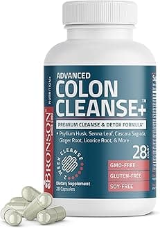 Bronson Advanced Colon Cleanse Premium 14 Day Cleanse & Detox Formula with Psyllium Husk, Senna Leaf, Cascara Sagrada, Ginger Root, Licorice Root & More, Non-GMO, 28 Capsules