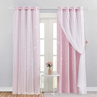 NICETOWN Blackout Curtains for Bedroom - Stars Cut Out Curtains for Kids Nursery Girls Living Room Thermal Curtains Drapery with Eyelet for Windows, 2 Panels, W52 x L84 Inch (132x213 cm), Pink