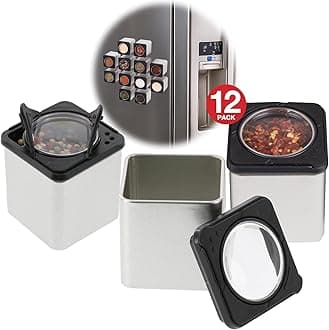 Magnetic Spice Jars- Shake or Pour Containers Attach to Most Refrigerator Doors- Set of 12 Dispensers