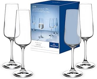 Ovid Champagne Glass Set 4 Pieces 250 ml, Dishwasher Safe, Prosecco Glasses, Flute Glass, Crystal Glass