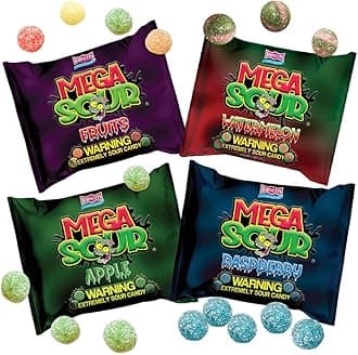 Barnetts Mega Sour Candy 4 Pack – Handmade British Sweets – Raspberry, Apple, Watermelon & Fruits – Gift or Party Treat (104g x 4)