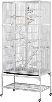 Yaheetech 69'' Extra Large Bird Cage Metal Parrot Cage w/Detachable Stand for Mid-Sized Parrots Cockatiels Conures Parakeets Lovebirds Budgie Finch, White