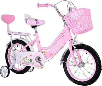 Kids Bike Children Girls Pink 16 inches Bicycle with Training Wheel, Basket, Bell, Front and Back Mudguard, Modern Style, for Ages 3-9 Years Old, Beginner Skill Level