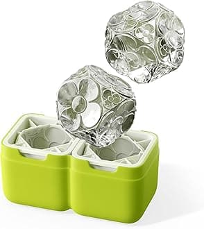 ZOKU Set of 2 Silicone Ice Molds, Deco - Large Ice Cube Molds with Flower Pattern for Craft Cocktails, Keep Drinks Colder Longer with Less Dilution, Easy-Release, BPA-Free