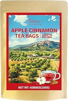 TeeLux Cinnamon Apple Tea Bags, 2.8g/bag, Cinnamon with Hibiscus Herbal Tea, Sweet & Tart & Slightly Spicy, Caffeine Free, 60 Count