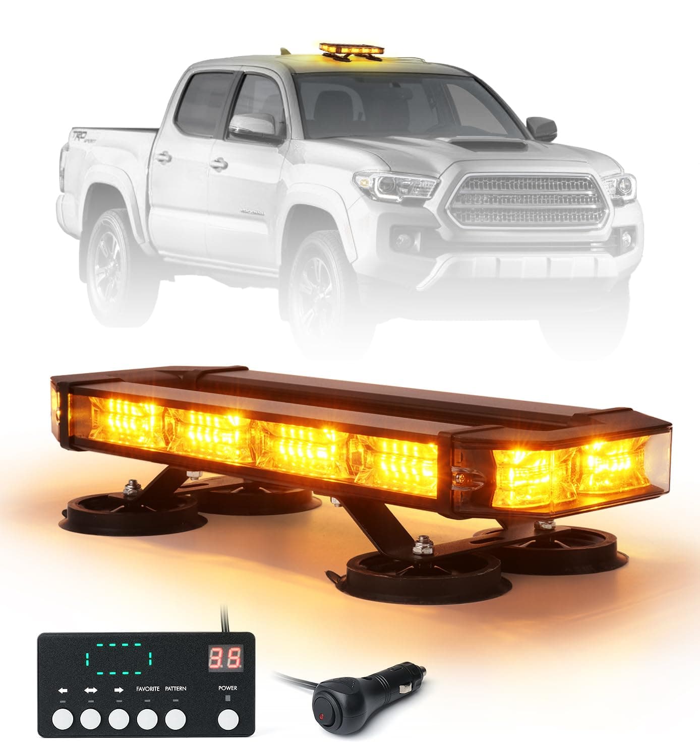 72 LED Rooftop Emergency Strobe Light Bar w/Control Panel Magnetic Base Warning Flashing Beacon Caution Traffic Lightbar for Construction Vehicles Trucks Postal Mail Carrier Snow Plow - Amber
