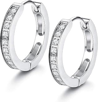 FIBO STEEL 13MM Stainless Steel Small Hoop Earrings for Men Women Huggie Earrings CZ Inlaid