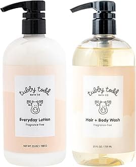 Tubby Todd's Baby Body Wash and Lotion Set - Gentle, Hypoallergenic Skincare for Newborns & Toddlers - 25oz, Fragrance-Free