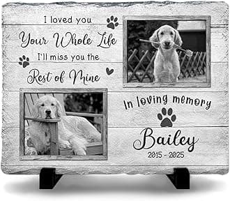 Personalized Rectangle Shaped Memorial Headstones for Dog Cat Passing Away - in Loving Memory Gifts for Condolences - Plaque Color to Show Vibrancy of Your Furry Friends for Pet Lovers
