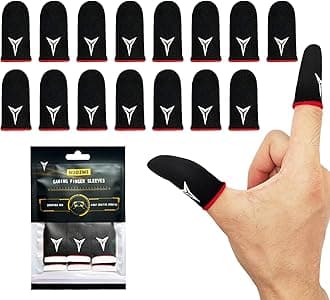15 PCS Mobile Phone Gaming Finger Sleeves, Nuozme Finger Sleeves Compatible with All Touchscreen Devices, 0.15mm Superconducting Nanofibers, Smooth Feel, Anti-Sweat, Extremely Thin, Red Edge