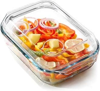 NUTRIUPS 2 QT Rectangular Glass Casserole Dish With Lid, (11.8×7.5×4in) Glass Casserole Dish for Oven