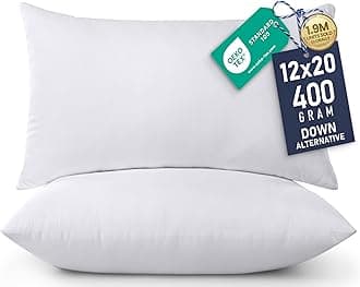 12x20 Pillow Inserts, Set of 2, White – Indoor Decorative Throw Pillows for Bed, Sofa & Couch – Soft, Supportive & Fluffy Cushion Inserts