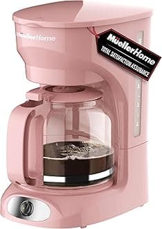 MUELLER HOME 12-Cup Pink Coffee Maker - Borosilicate Carafe, Auto-Off, Pink Kitchen Accessories, Reusable Filter, Anti-Drip, Kitchen Appliances, Keep-Warm Function