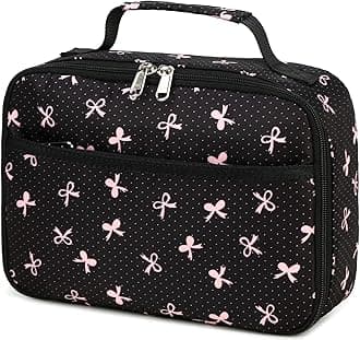 LEDAOU Lunch Bag Kids Insulated Lunch Box Girl Boy Insulated Reusable Lunch Bag for School Picnic Hiking Work (Black bow tie)