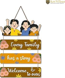 Artvibes Family Quote Decorative Wall Art MDF Wooden Wall Hanger for Living Room | Bedroom | Gift | Wall Hanging for Home Decoration | Art Piece for Room Decor | Wood Art Item (WH_6911N), Set of 4