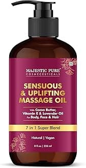 MAJESTIC PURE Cocoa Massage Oil for Massage Therapy - Refreshing, and Relaxing - Natural Oils with Cocoa Butter, Vitamin E & Lavender Oil - for All Skin Types - Men and Women Massage Lotion - 8 fl oz