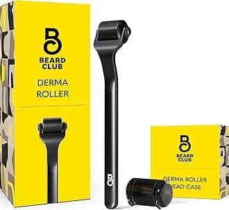 The Beard Club Premium Derma Roller for Face, Body and Scalp - Microneedling Roller for Men and Women with 540 Titanium Microneedles - for Hair & Beard - Weighted Metal Handle - Magnetic Storage Case