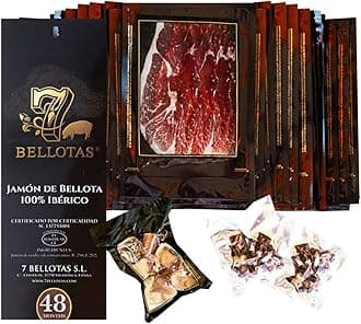 7 BELLOTAS 100% Iberico Ham | Made From Acorn Fed Iberico Pigs and Natural Curation Process | Spanish Jamon Pata Negra | Jamon Iberico Bellota | 48 Months (Sliced 30 X 100 gr.)