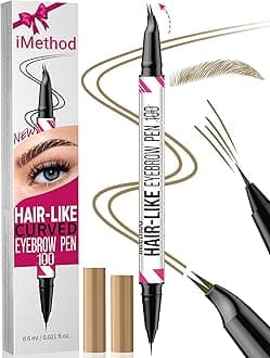 iMethod Curved Eyebrow Pen - Eyebrow Pencil, Brow Pencil 2-in-1 Dual-Ended Microblading Eyebrow Pen with Curved Tip and Precise Brush-Tip for Natural Hair-Like Brows, Last All-Day, Light Brown
