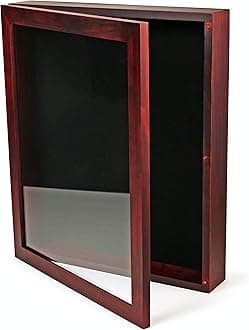 12x15x2 Shadow Box Display Case | Magnetically Opens and Closes like a Door - Real Wood, Strong Glass, Linen Background | Cherry Red | For Wall and Desktop. Protect Important Memories