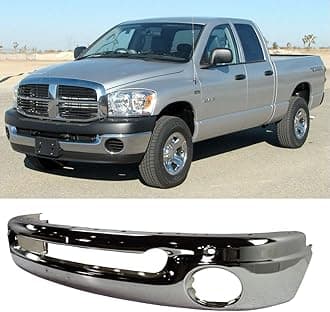 Front Bumper Compatible with 2002-2008 Dodge Ram 1500, Chrome Truck Automotive Steel Replacement Bumpers Face Bar (with Fog Light Holes) (Style A)