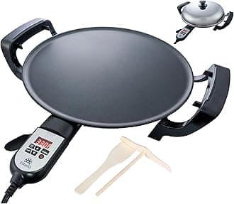 Ethniq 16" Electric Griddle for Ethiopian Injera Crepe, Lefse, Mogogo, Mitad, Pancake Teff Maker - Adjustable Heat Control with Digital Screen - Non-Stackable Surface - Even Heat Distribution