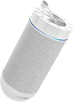 comiso X26 Bluetooth Speaker, IPX4 Waterproof Speakers 360° HD Surround Sound with Punchy Bass, Wireless Dual Pairing, 24H Playtime, Portable Speaker for Shower, Home, Outdoor, Camping, Beach-White