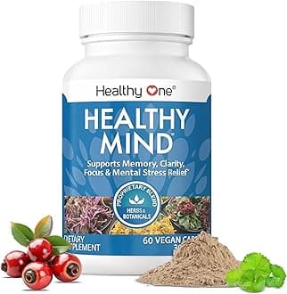 Healthy Mind - Safe for Teens - Brain Fog - Cognitive Function - Concentration - Focus - Neural Optimization - Mood - Ginkgo Biloba - Ginseng - Rhodiola - Bacopa - Gotu Kola - Green Tea - 60 Count
