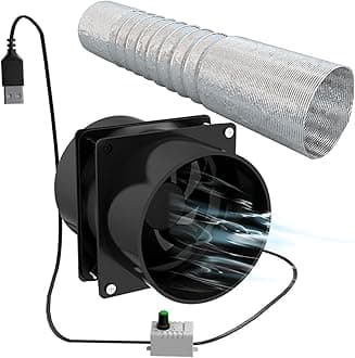 Bathroom Fans, Portable Extractor Fan with 1m Duct Hose USB Adjustable DIY Ventilation Fan Powerful 5V 2A Brushless Motor Exhaust Fan for Kitchen Bathroom Smoke