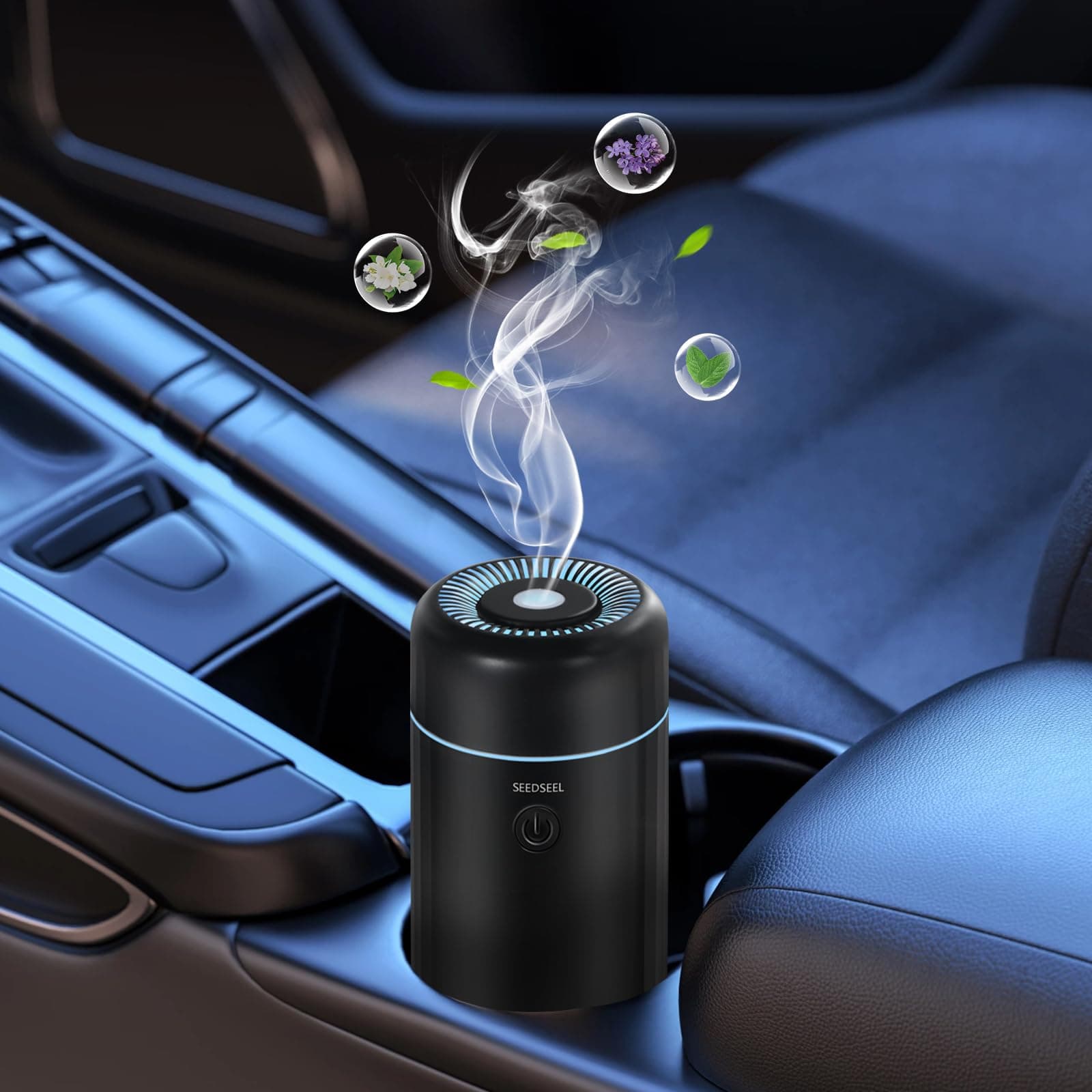 SEEDSEEL 100ML Car Aromatherapy Diffusers for Essential Oils,Mini Air Scent Small Humidifier with 7-LED Color Changing Light, Suitable for Car, Office,Home, bedrooms.(Black)