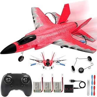 F35 RC Airplane Easy to Fly Foam RC Plane, Remote Control Plane 2 Channel with Smart Gyro/Lights/Battery Rc Glider Jet Toy Gift for Kids Boys Adults 8-16 Year Old (Red)