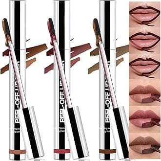 Peel Off Lip Liner Stain 3 Colors, Lip Stain Peel Off Long Lasting Brown Lip Liner Set Matte Lip Tint Stain Tattoo Transfer Proof Highly Pigmented Color Precise Lip Pencil Contour for Women