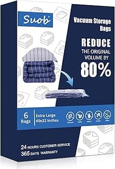 Suob Vacuum Storage Bags Jumbo - 6 Pack 100x80cm Extra Large Vacuum Storage Bags for Clothes, Duvets, Bedding, Pillows, Blankets - Space Saver, Eco-Friendly with Double Zip Seal, Valve