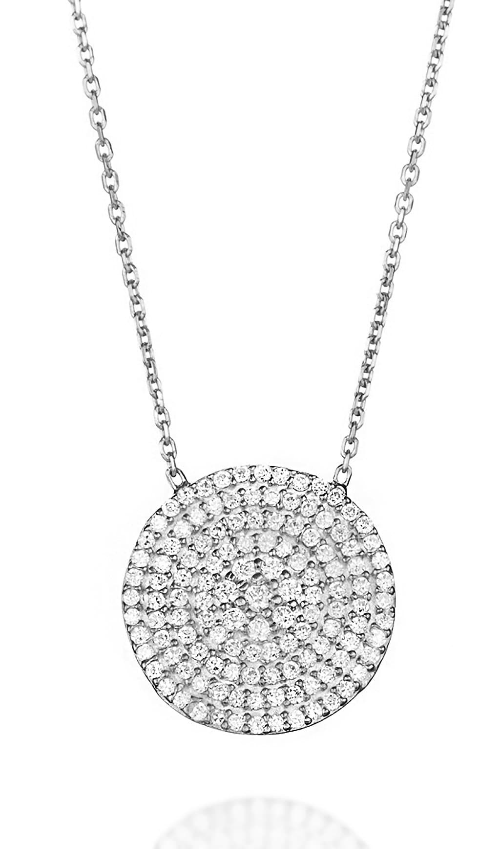 Dazzling CZ Pave Disk Necklace Solid .925 Sterling Silver Adjustable Chain 16" - 18" with 2" Extension