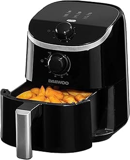 Daewoo 2L Compact Manual Air Fryer – Space-Saving Mini Air Fryer with 80-200°C Temperature Control, 30-Minute Timer, Energy Efficient, Oil-Free Cooking, Healthy Frying for Small Households