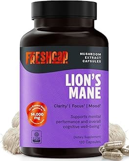 FreshCap Mushrooms Lions Mane Supplement Capsules 14,000mg - Lion's Mane, High Potency Extract, 14:1 Organic Mushroom Supplement, Ayurveda Focus Made in USA (120 Capsules)