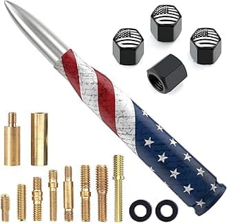 Car Truck Bullet Antenna Replacement Mast with Valve Stem Caps American Flag Style for GMC Sierra Chevy Silverado Dodge Ram 1500 2500 3500 Ford F150 F250 F350 Super Duty Raptor Accessories, Silver