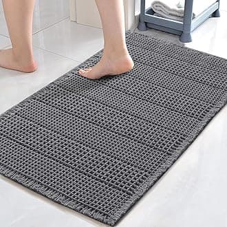 Upgraded Waffle Bath Mat Super Absorbent Non Slip Bath Rugs for Beside Tub, 17" x 24", Grey
