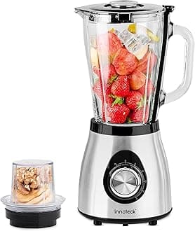 Innoteck 1.5L Food Processor & Blender with Glass Jar, 5 Speed Control, 500W Multifunctional Smoothie Maker, Bean Grinder & Spice Mill Kitchen Gadget for Juices & Milkshakes