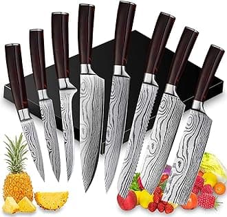 UniqueFire Chef Knife Set 8 PCS, Professional Kitchen Knives set, Ultra-sharp German high carbon stainless steel cooking knives sets for Home & Restaurant, Ergonomic Red-wood Handle with Gift Box