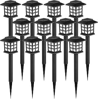 GIGALUMI Solar Lights Outdoor Garden, 12 Pack Solar Powered Pathway Lights, Waterproof for Landscape, Path, Yard, Patio, Driveway,Pathway,Warm White