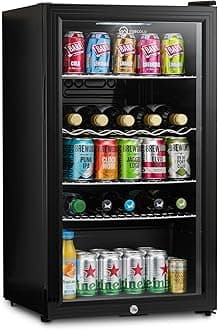 Super85 LED - Under-Counter Fridge | 85L Beer, Wine & Drinks Fridge | LED Light + Lock and Key | Energy Efficient (Black, 85L)…