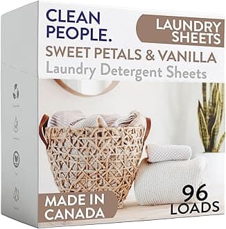 The Clean People Laundry Detergent Sheets - Laundry Soap - Ultra Concentrated, Recyclable Packaging, Stain Fighting - Sweet Petals & Vanilla, 96 Pack