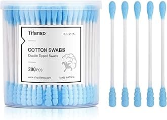 tifanso 200 Count Cotton Swabs, Natural Double Tipped Cotton Buds, Cruelty-Free Ear Swabs, Chlorine-Free Hypoallergenic(Blue)