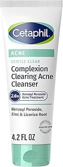 Cetaphil Gentle Clear Complexion-Clearing BPO Acne Cleanser with 2.6% Benzoyl Peroxide, Creamy and Soothing for Sensitive Skin, Suitable for All Skin Types, 4.2oz