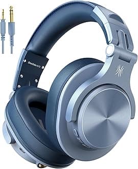 Bluetooth Headphones Over Ear, 72 Hours HiFi Stereo Headphones Wireless, Wireless Headphones with 6.35 mm and 3.5 mm Jack for Studio DJ Mobile Phone PC AMP - Sky Blue