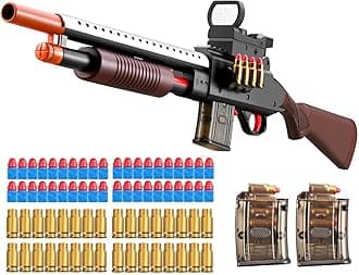 Pump Shotgun Toy Realistic Barrel Shell ejecting Foam Blaster Gun Soft Bullet Sniper Rifle with Scope Dart Pellet Shooting Game for Boys Teens Adults Gifts Age 8-14 Year Old (Brown)