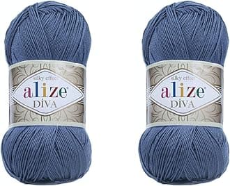 Alize Diva Hand Knitting Yarn - 100% Microfiber Acrylic With Silk Effect - Crochet Art Lace Craft - 2 Skeins, 200gr, 767 Yds (353-Indigo)
