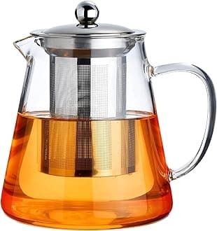 PARACITY Glass Teapot Stovetop with, Borosilicate Clear Tea Kettle with Removable 18/8 Stainless Steel Infuser, Teapot Blooming and Loose Leaf Tea Maker Tea Brewer for Camping, Travel (950ml)